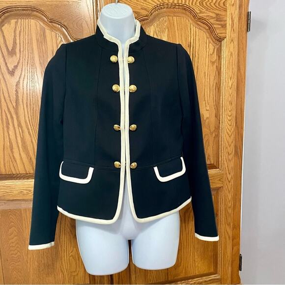 Talbots Military Jacket Gold Buttons Black W/ White Trim Jacket Women’s Sz 2 - Picture 5 of 16